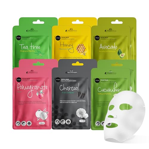 Celavi Cosmetics celavi Essence Facial Face Mask Paper Sheet Korea Skin Care Moisturizing 12 Pack (Mix - 2 of Each) - Image 1