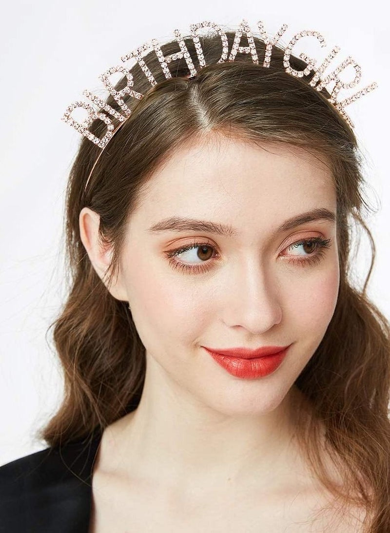 MARGOUN Birthday Girl Sash and Rhinestone Diamond Headband Set Girls Women Birthday Decoration Party Supplies Gold - Image 2