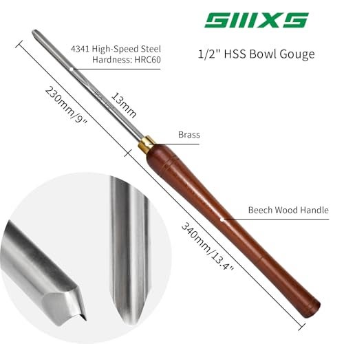 SIIIXS 1/2" HSS Bowl Gouge with Side Grind(3/8" Flute), Wood Lathe Bowl Turning Tools Spindle Gouge Chisel. - Image 3