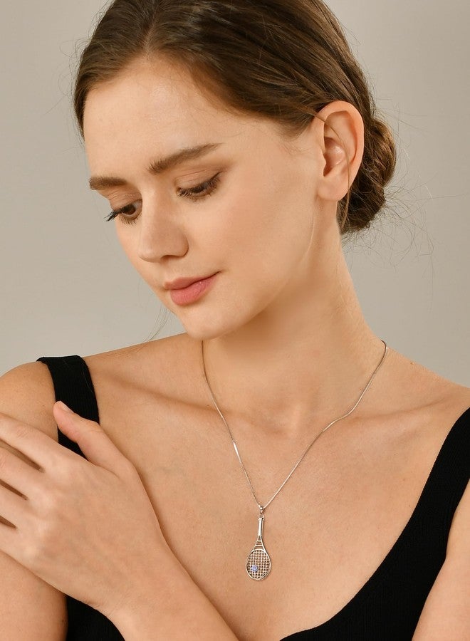 YL Tennis Racquet Pendant Necklace 925 Sterling Silver Created Alexandrite Sports Jewelry for Women Men - Image 3
