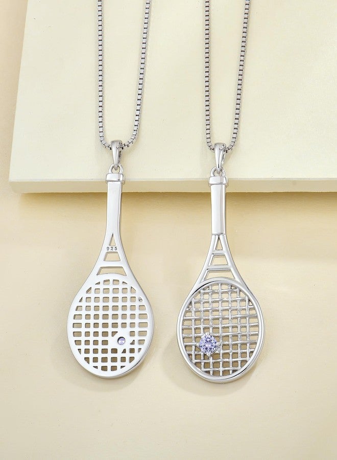 YL Tennis Racquet Pendant Necklace 925 Sterling Silver Created Alexandrite Sports Jewelry for Women Men - Image 4