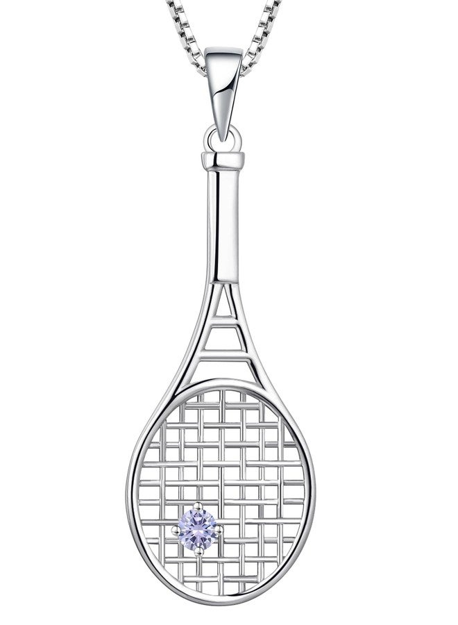 YL Tennis Racquet Pendant Necklace 925 Sterling Silver Created Alexandrite Sports Jewelry for Women Men - Image 1