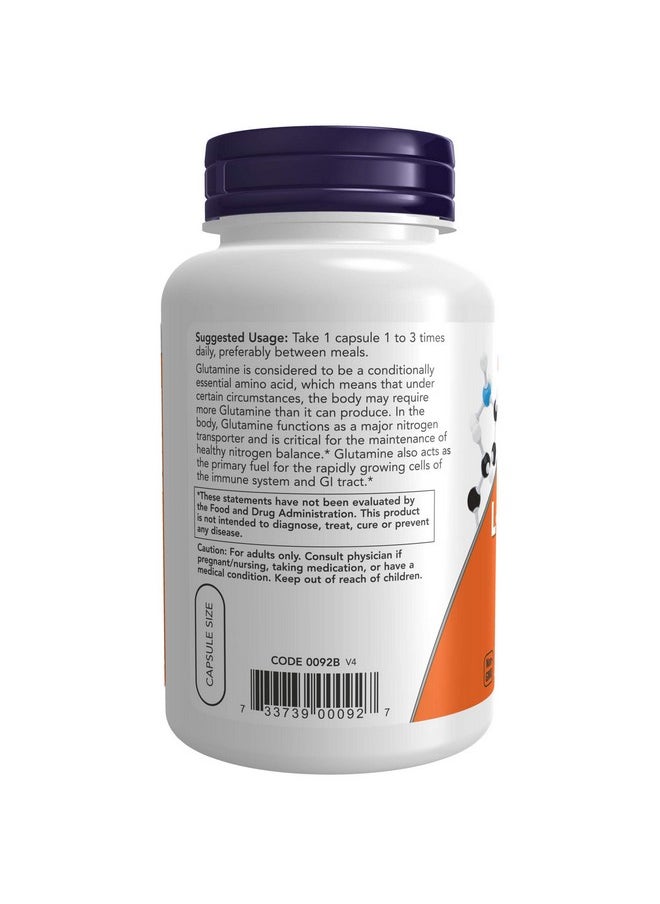now Supplements Lglutamine 500 Mg Nitrogen Transporter* Amino Acid 120 Veg Capsules  - Image 4
