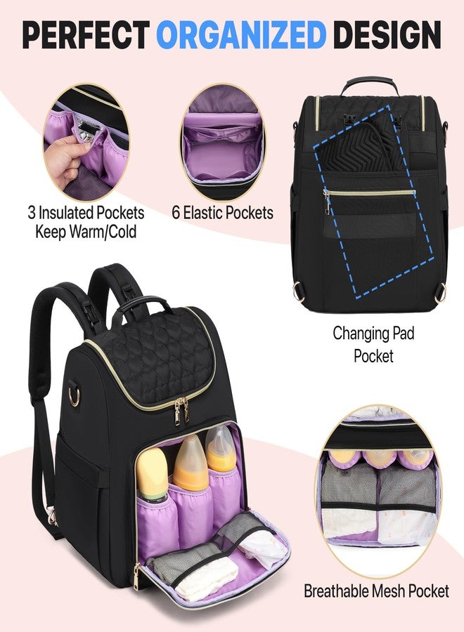 aocrin Diaper Bag Backpack, 4 in 1 Convertible Baby Travel Backpacks, Diaper Bag with Changing Pad Diaper bag, Baby Bag for Mom, Insulated Pockets, Stroller Straps, Black - Image 4