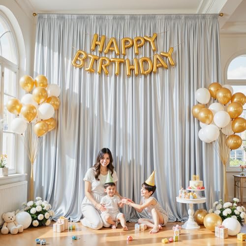 PARTISKY 10x10ft Silver Glitter Backdrop Curtain for Parties, Wrinkle Free Satin Photo Backdrop Drapes 2 Panels 5x10FT Shimmer Back Drop Cloth for Wedding Birthday New Year Stage Photography Background Decor - Image 3
