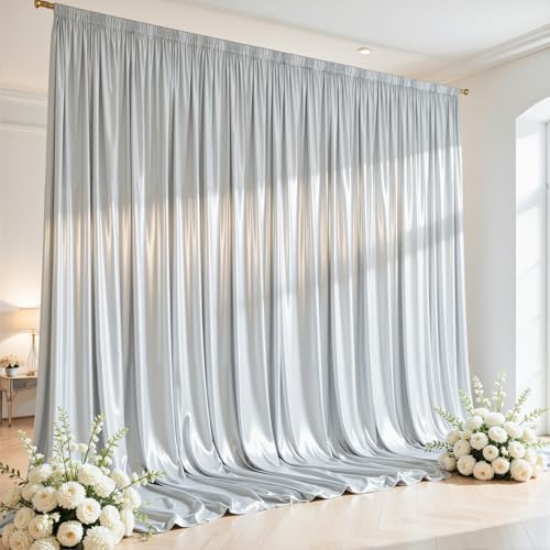 PARTISKY 10x10ft Silver Glitter Backdrop Curtain for Parties, Wrinkle Free Satin Photo Backdrop Drapes 2 Panels 5x10FT Shimmer Back Drop Cloth for Wedding Birthday New Year Stage Photography Background Decor - Image 1