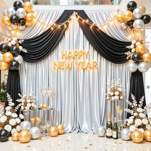 PARTISKY 10x10ft Silver Glitter Backdrop Curtain for Parties, Wrinkle Free Satin Photo Backdrop Drapes 2 Panels 5x10FT Shimmer Back Drop Cloth for Wedding Birthday New Year Stage Photography Background Decor - Image 5