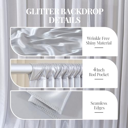 PARTISKY 10x10ft Silver Glitter Backdrop Curtain for Parties, Wrinkle Free Satin Photo Backdrop Drapes 2 Panels 5x10FT Shimmer Back Drop Cloth for Wedding Birthday New Year Stage Photography Background Decor - Image 2