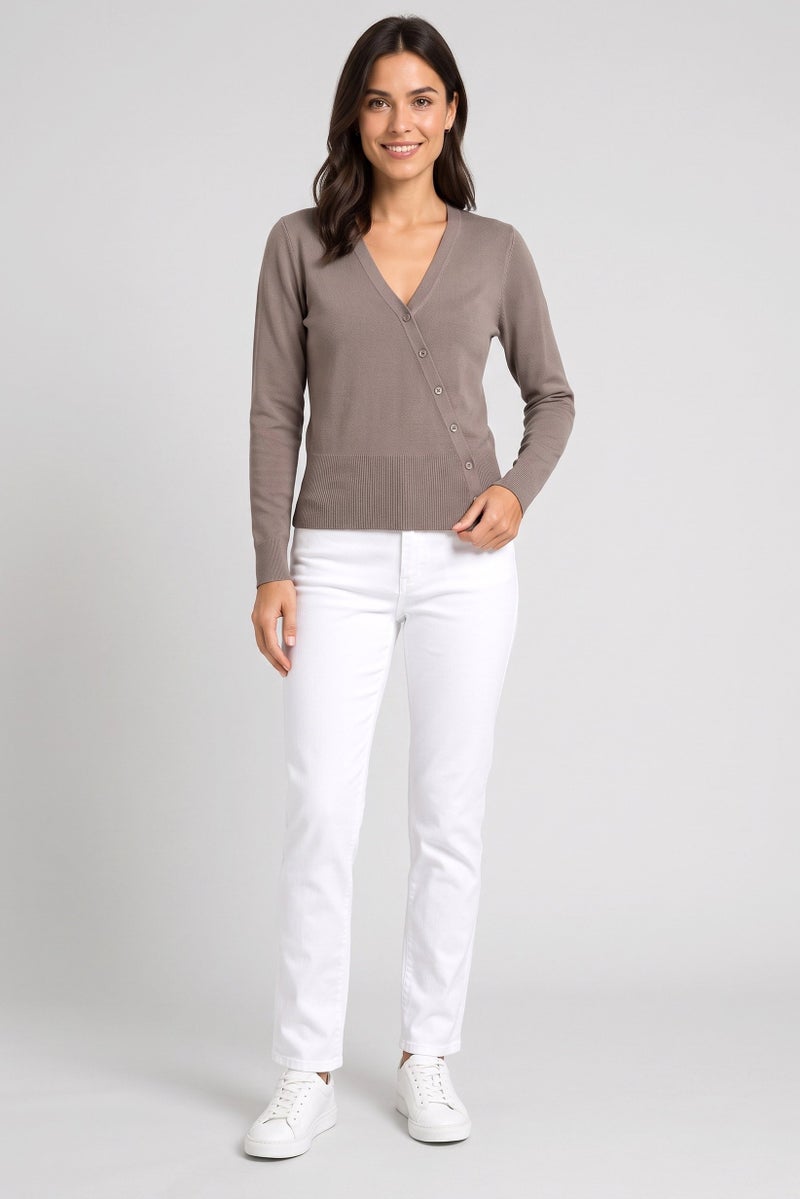Threadbare Women V Neck Long Sleeve Knitted Cardigans, Brown - Image 2