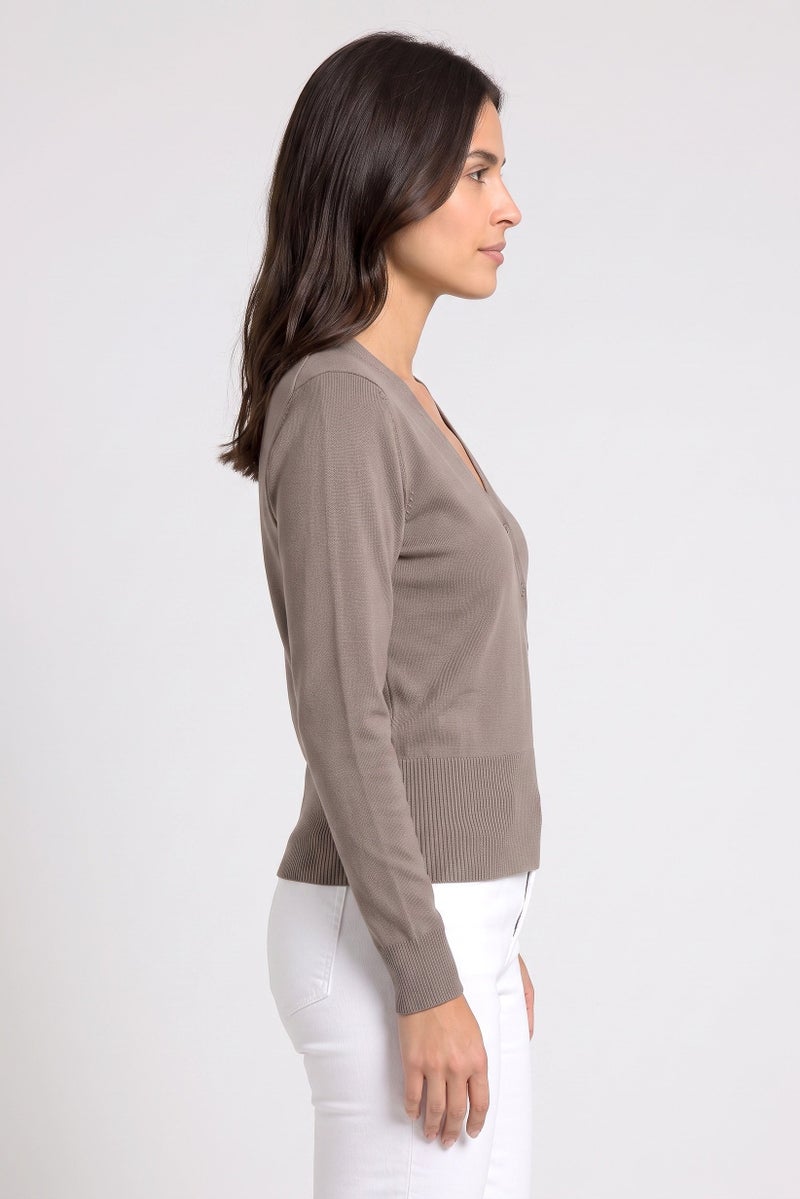 Threadbare Women V Neck Long Sleeve Knitted Cardigans, Brown - Image 3