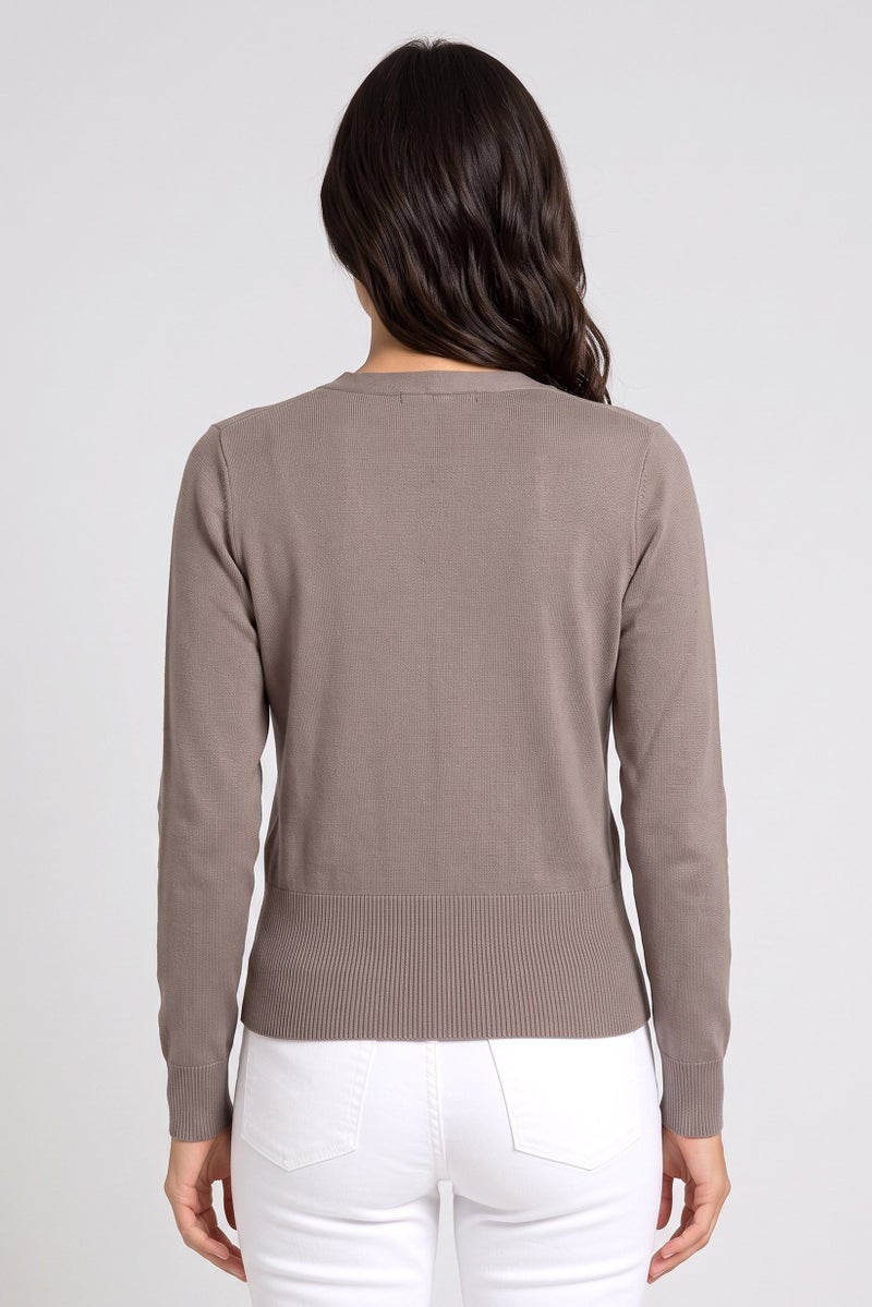 Threadbare Women V Neck Long Sleeve Knitted Cardigans, Brown - Image 4