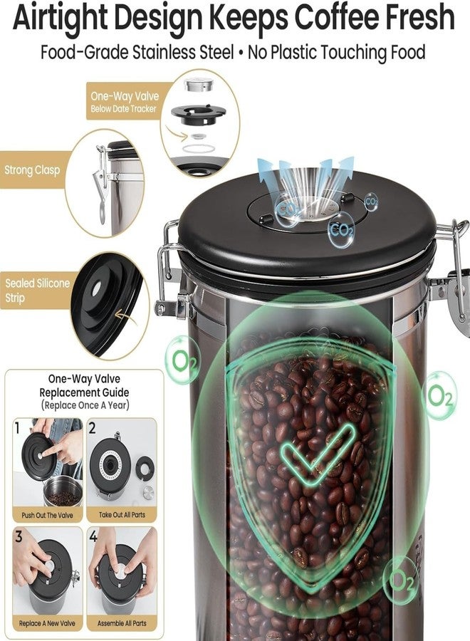 KESESU Container for Ground Coffee, Coffee Beans - Coffee Canister 1800 ml with Built in Valve Stainless Steel Airtight with Scoop, Storage for Beans, Grounds, Tea, Sugar (Set of 1) - Image 5