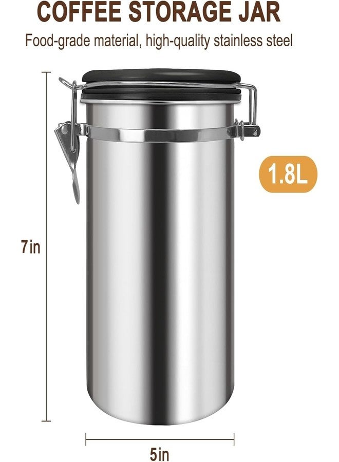 KESESU Container for Ground Coffee, Coffee Beans - Coffee Canister 1800 ml with Built in Valve Stainless Steel Airtight with Scoop, Storage for Beans, Grounds, Tea, Sugar (Set of 1) - Image 2