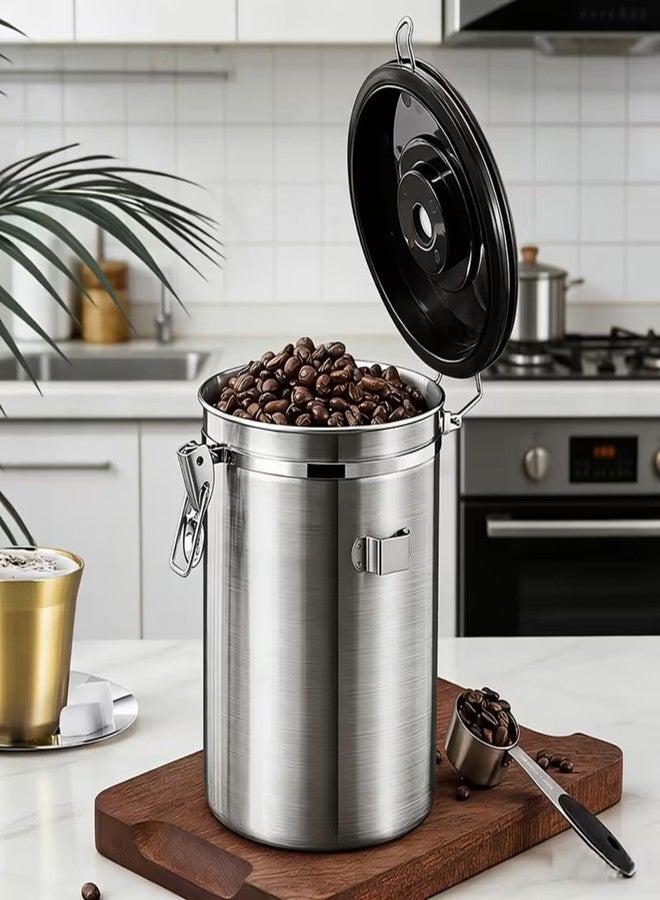 KESESU Container for Ground Coffee, Coffee Beans - Coffee Canister 1800 ml with Built in Valve Stainless Steel Airtight with Scoop, Storage for Beans, Grounds, Tea, Sugar (Set of 1) - Image 4