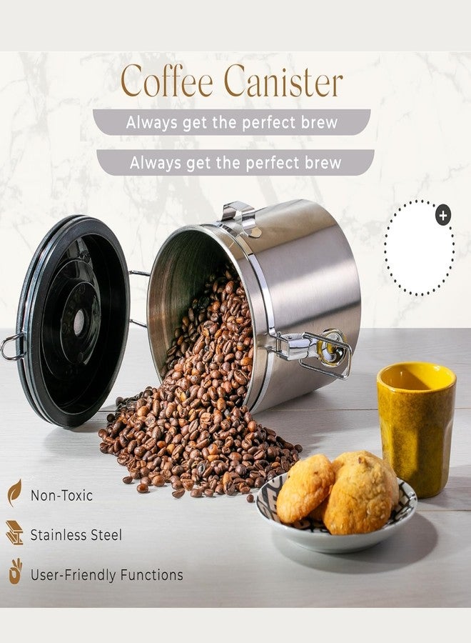KESESU Container for Ground Coffee, Coffee Beans - Coffee Canister 1800 ml with Built in Valve Stainless Steel Airtight with Scoop, Storage for Beans, Grounds, Tea, Sugar (Set of 1) - Image 3