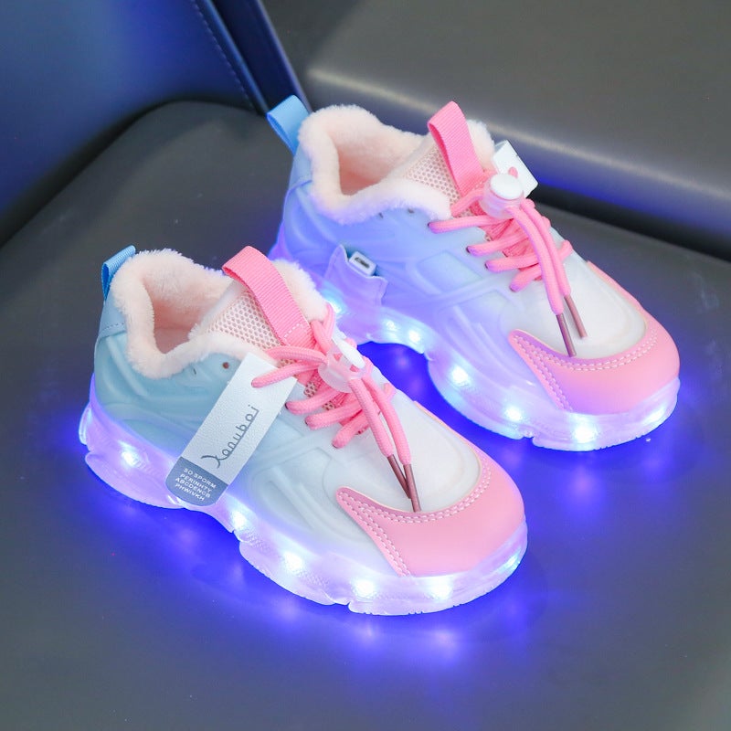 Rechargeable Luminous Shoes Colorful Children'S Light Shoes Boys And Girls With Light Shoes Fleece-Lined Warm Flashing Light Sneaker - Image 3