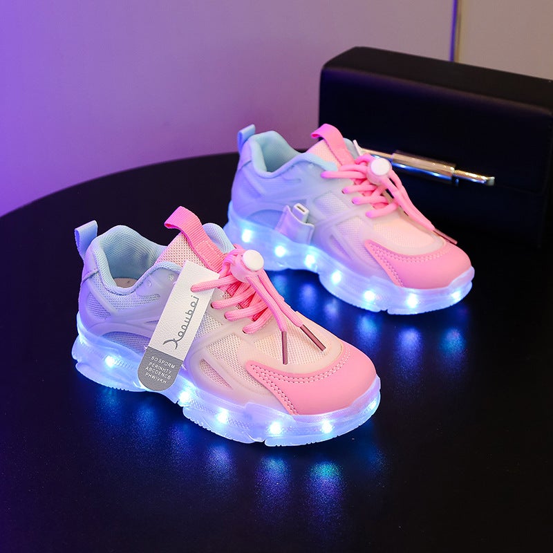 Rechargeable Luminous Shoes Colorful Children'S Light Shoes Boys And Girls With Light Shoes Fleece-Lined Warm Flashing Light Sneaker - Image 1