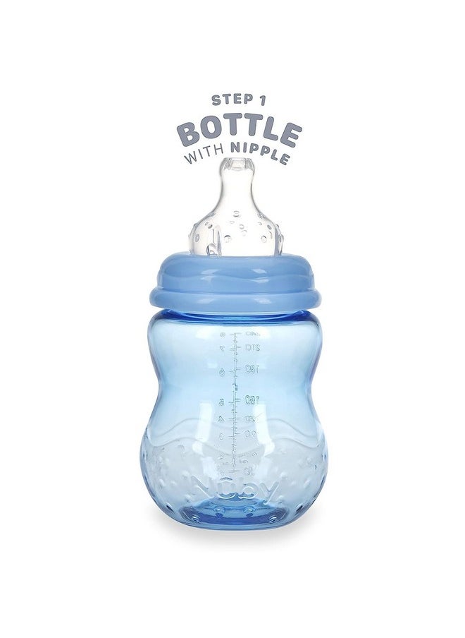 Nuby Nuby 3 Stage Tritan Wide Neck Grow with Me No-Spill Bottle to Cup, 8oz, 2 Count, Blue/Teal  - Image 1