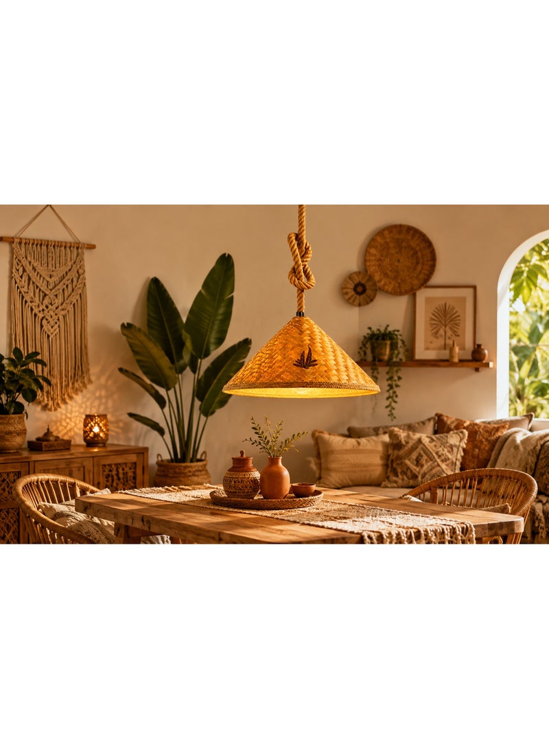 BAMBOO DECOR Pendant Light Ceiling Light Rope Adjustable Shape Vietnamese Style lamp shade Lighting Atmosphere Lamp For Living Room - Bedroom -Kitchen Countertop (100 CM - One Socket Lamp Shade) - Image 3