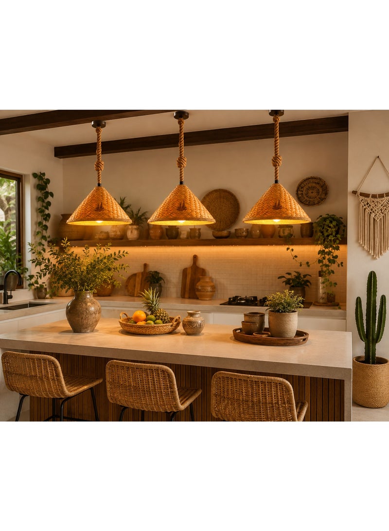 BAMBOO DECOR Pendant Light Ceiling Light Rope Adjustable Shape Vietnamese Style lamp shade Lighting Atmosphere Lamp For Living Room - Bedroom -Kitchen Countertop (100 CM - One Socket Lamp Shade) - Image 4