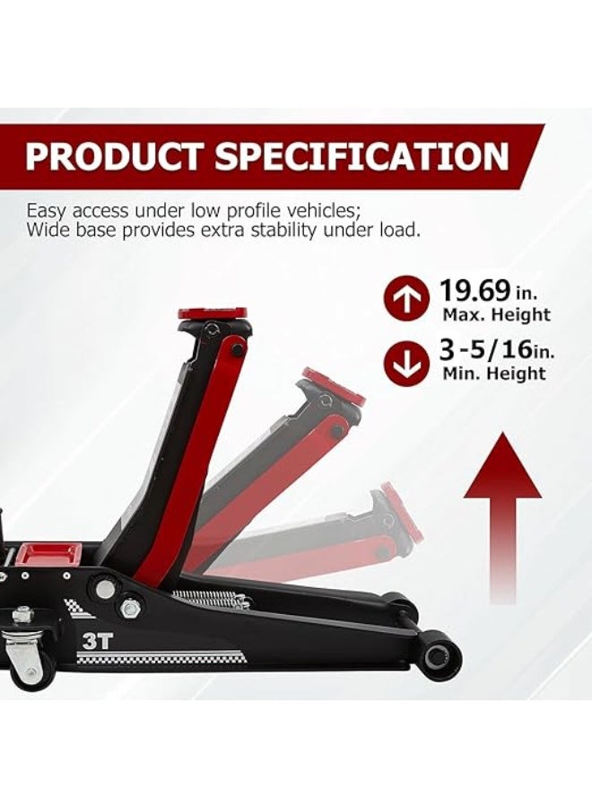 Professional Low Profile Steel Floor Jack - Heavy-Duty Racing Jack with Dual Piston Quick Lift - Includes Lug Wrench for Low-Clearance Vehicles - Image 4