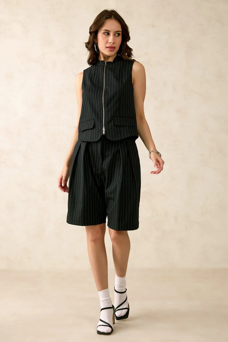 فيرجيو Stripes Viscose Stretch Striped Pleated Culottes for Women