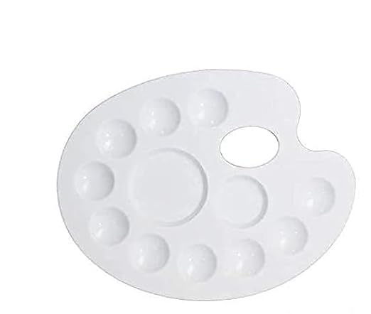 Freedy Large Elliptical Shape Colour Pallete, Paint Mixing Palette, Painting Plate, Watercolor Pallet, Tray for Acrylic Paints, Palate for Colouring with 12 Compartments for Artists, Students, Kids(j) - Image 1
