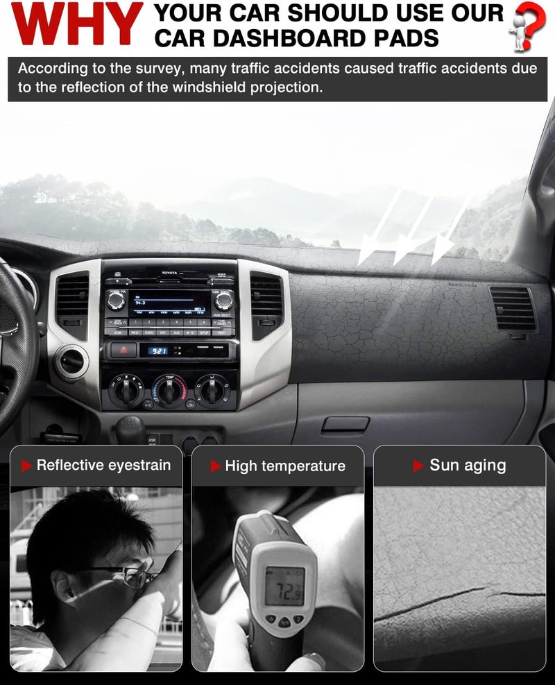 Autorder Dashboard Cover Mat for 2005-2015 Toyota Tacoma Pickup Accessories Dash Cover Flannel Dash Mat Sunshade Glare UV Rays Protector - Image 2