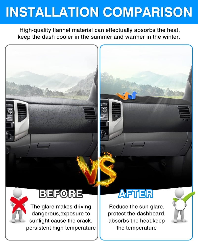Autorder Dashboard Cover Mat for 2005-2015 Toyota Tacoma Pickup Accessories Dash Cover Flannel Dash Mat Sunshade Glare UV Rays Protector - Image 3