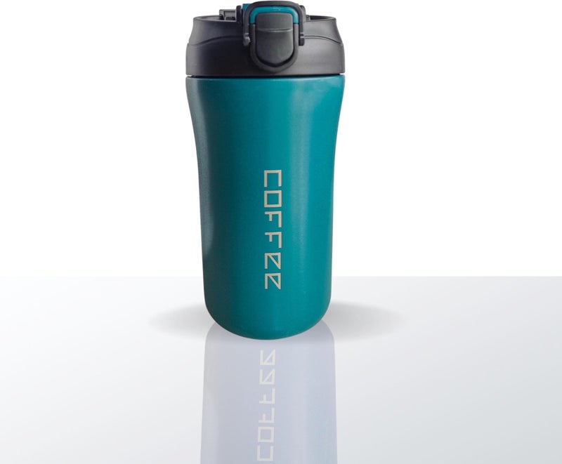 daiDokoro 400ML Dual Drink Vacuum Insulated Tea Coffee Tumbler Flask | Stainless Steel Travel Mug with Silicon Straw Lock Sip Lid | Hot & Cold Beverage Container - Castleton Green - Image 1