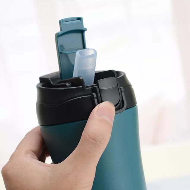 daiDokoro 400ML Dual Drink Vacuum Insulated Tea Coffee Tumbler Flask | Stainless Steel Travel Mug with Silicon Straw Lock Sip Lid | Hot & Cold Beverage Container - Castleton Green - Image 3