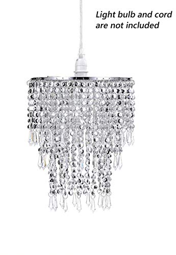 Waneway 3 Tier Beads Pendant Shade, Ceiling Chandelier Lampshade with Acrylic Jewel Droplets, Beaded Lampshade with Chrome Frame and Sparkling Beads, Diameter 8.7 inches, Silver - Image 3