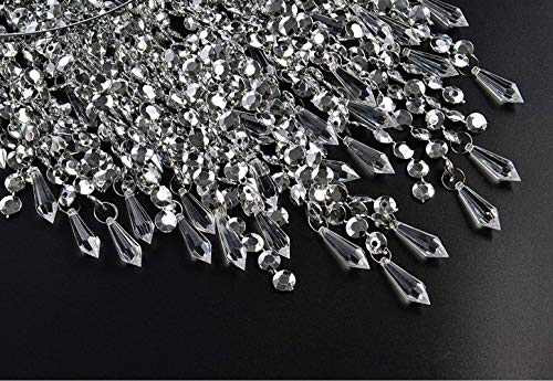 Waneway 3 Tier Beads Pendant Shade, Ceiling Chandelier Lampshade with Acrylic Jewel Droplets, Beaded Lampshade with Chrome Frame and Sparkling Beads, Diameter 8.7 inches, Silver - Image 5