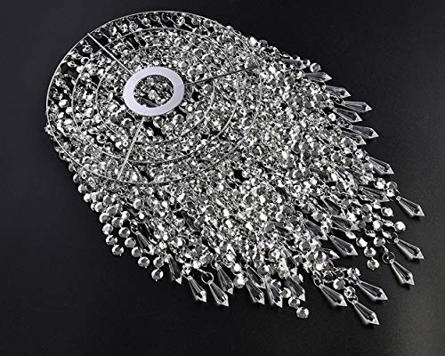 Waneway 3 Tier Beads Pendant Shade, Ceiling Chandelier Lampshade with Acrylic Jewel Droplets, Beaded Lampshade with Chrome Frame and Sparkling Beads, Diameter 8.7 inches, Silver - Image 4