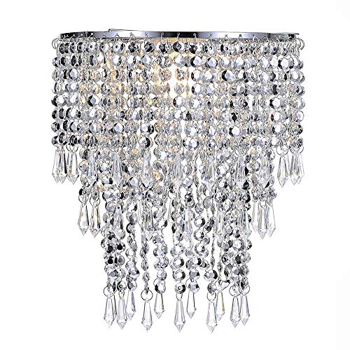 Waneway 3 Tier Beads Pendant Shade, Ceiling Chandelier Lampshade with Acrylic Jewel Droplets, Beaded Lampshade with Chrome Frame and Sparkling Beads, Diameter 8.7 inches, Silver - Image 1