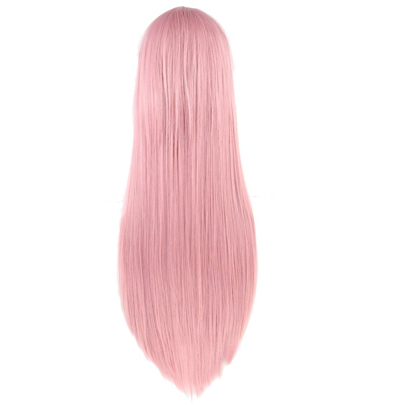 IMISSU 80cm Long Straight Natural Hair Cosplay Wigs with Bangs Colorful Halloween Costume Party Wig for Women (Pink) - Image 3