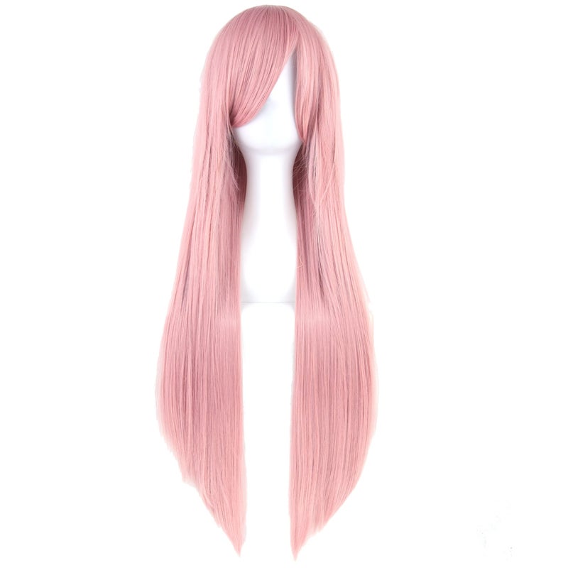 IMISSU 80cm Long Straight Natural Hair Cosplay Wigs with Bangs Colorful Halloween Costume Party Wig for Women (Pink) - Image 2