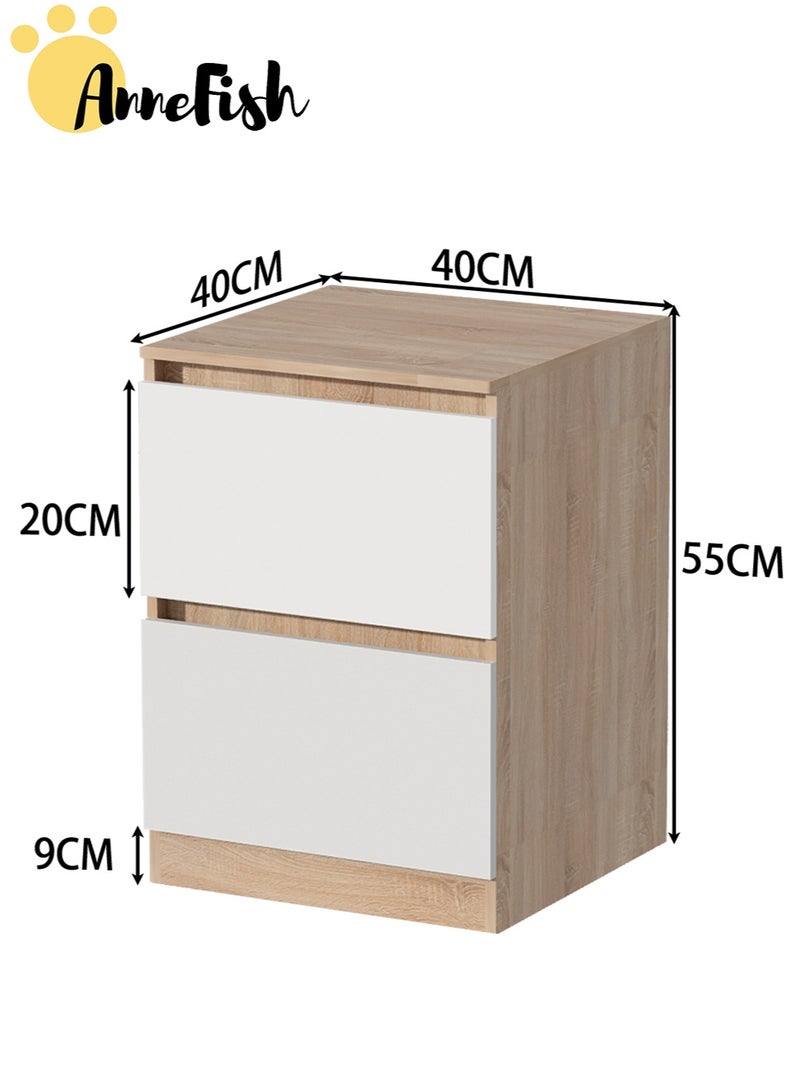 AnneFish 2PCS 40*40*55cm NightStand for Bedroom Rustic Side Table Simple Bedside End Table with 2 Storage Drawers For Home - Image 4