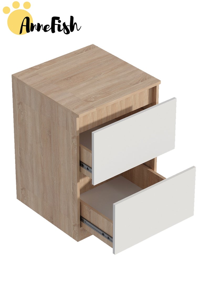 AnneFish 2PCS 40*40*55cm NightStand for Bedroom Rustic Side Table Simple Bedside End Table with 2 Storage Drawers For Home - Image 3