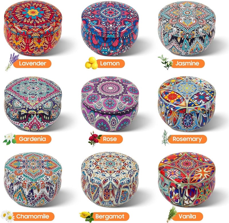 SCIENISH Scented Candles Gift Set Aromatherapy Candle Smokeless with Natural Soy Wax, 9pcs Portable Relaxing Travel Tin Candle Various Fragrances Jar Candles for Bath Yoga Sleep Festival Wedding Party Gifts - Image 5