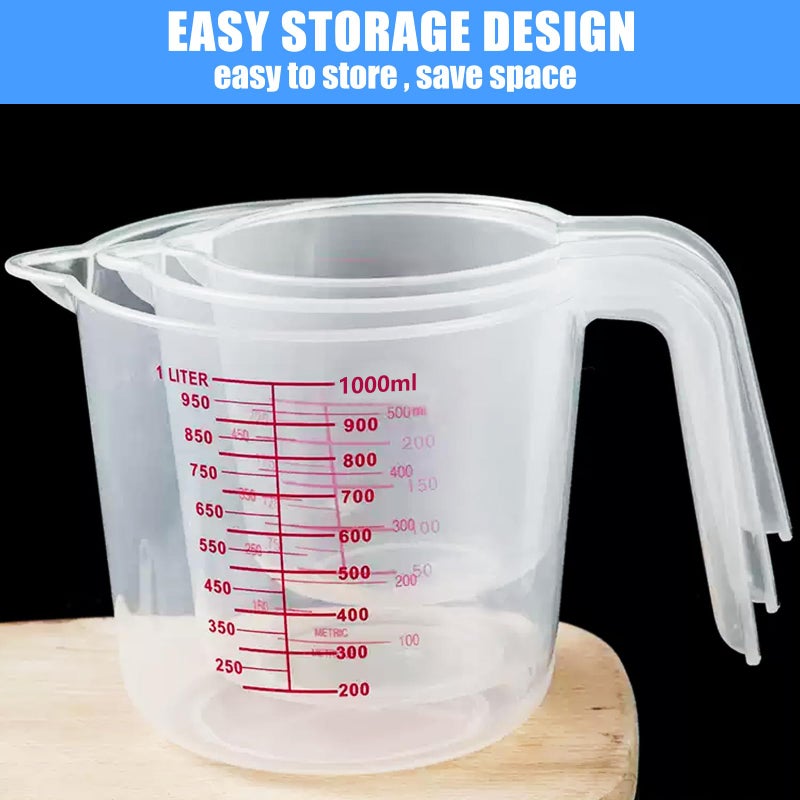 DTDNZKN 3 Pack Measuring Cup Set, Includes 250Ml (1-Cup), 500Ml (2-Cup) and 1000Ml (4-Cup) Plastic Liquid Measuring Cups- Baking, Cooking, Mixing & Measuring Cups, Essential Kitchen Tools - Image 3
