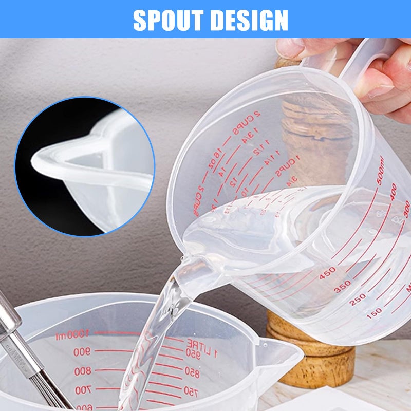 DTDNZKN 3 Pack Measuring Cup Set, Includes 250Ml (1-Cup), 500Ml (2-Cup) and 1000Ml (4-Cup) Plastic Liquid Measuring Cups- Baking, Cooking, Mixing & Measuring Cups, Essential Kitchen Tools - Image 5