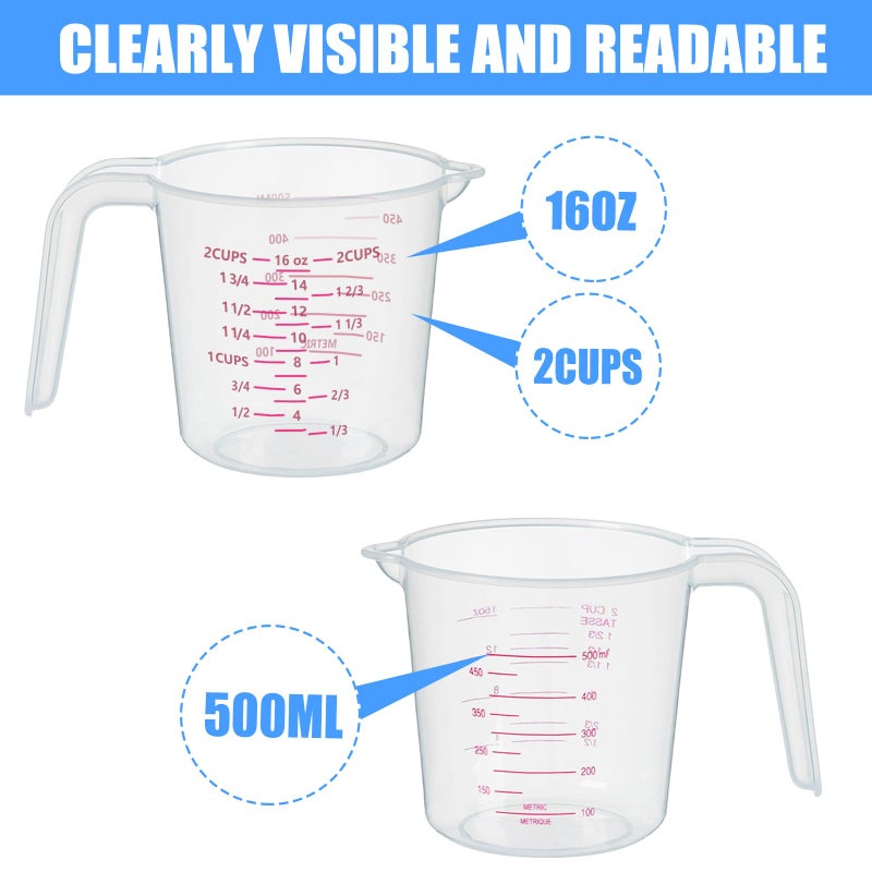 DTDNZKN 3 Pack Measuring Cup Set, Includes 250Ml (1-Cup), 500Ml (2-Cup) and 1000Ml (4-Cup) Plastic Liquid Measuring Cups- Baking, Cooking, Mixing & Measuring Cups, Essential Kitchen Tools - Image 2
