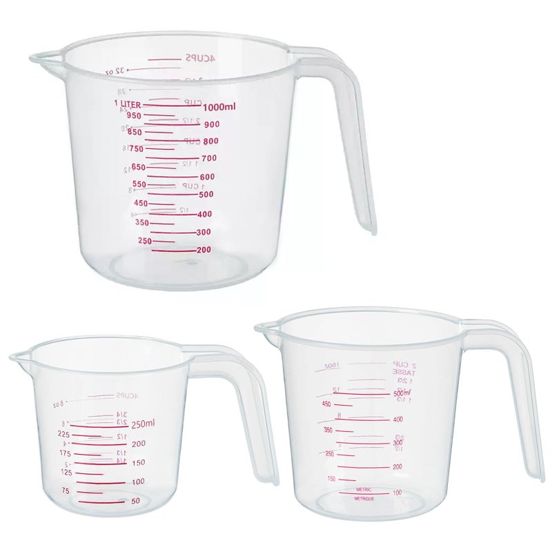 DTDNZKN 3 Pack Measuring Cup Set, Includes 250Ml (1-Cup), 500Ml (2-Cup) and 1000Ml (4-Cup) Plastic Liquid Measuring Cups- Baking, Cooking, Mixing & Measuring Cups, Essential Kitchen Tools - Image 1