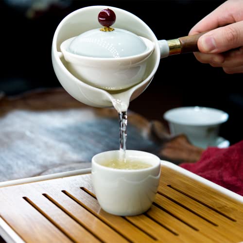 LURRIER Porcelain Chinese Gongfu Tea Set,Portable Teapot Set with 360 Rotation Tea maker and Infuser,Portable All in One Gift Bag for Travel,Home,Gifting,Outdoor and Office (Cyan Grey) - Image 5