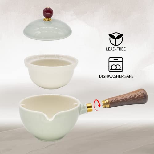LURRIER Porcelain Chinese Gongfu Tea Set,Portable Teapot Set with 360 Rotation Tea maker and Infuser,Portable All in One Gift Bag for Travel,Home,Gifting,Outdoor and Office (Cyan Grey) - Image 4