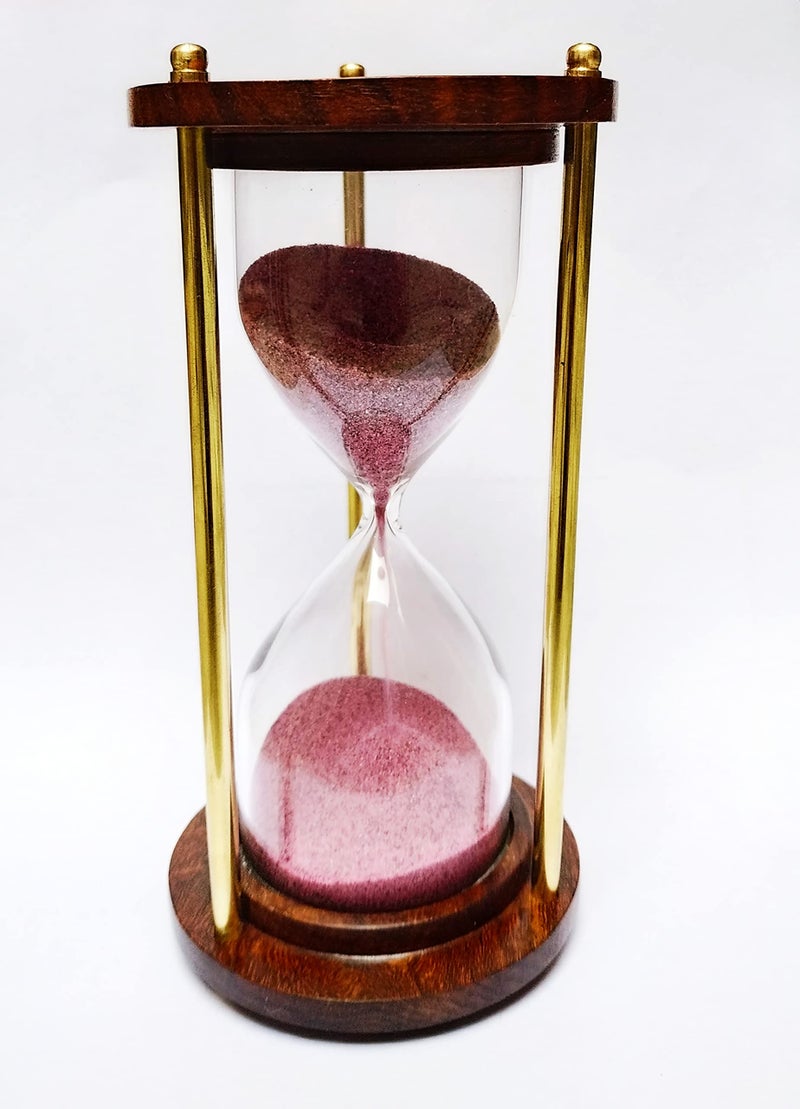 AF Wooden and Brass 5 Minutes Sand Timer Hour Glass Clock Home Decor Ideal for Exercise, Tea Making, Study Table Decor, Antique Nautical Decor Theme (Height 6 Inches ) - Image 4