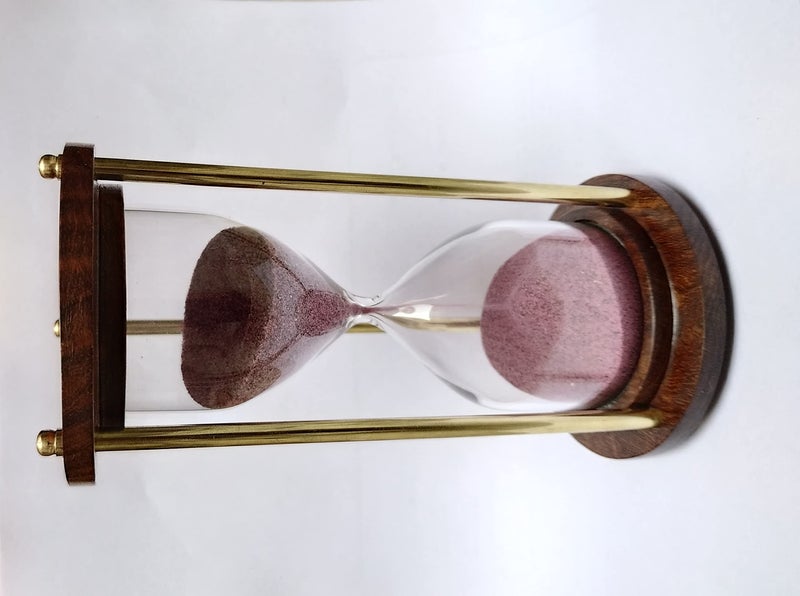 AF Wooden and Brass 5 Minutes Sand Timer Hour Glass Clock Home Decor Ideal for Exercise, Tea Making, Study Table Decor, Antique Nautical Decor Theme (Height 6 Inches ) - Image 2