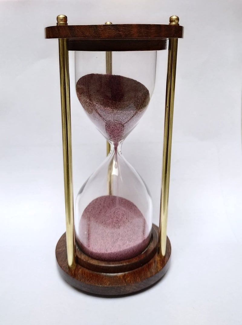 AF Wooden and Brass 5 Minutes Sand Timer Hour Glass Clock Home Decor Ideal for Exercise, Tea Making, Study Table Decor, Antique Nautical Decor Theme (Height 6 Inches ) - Image 3