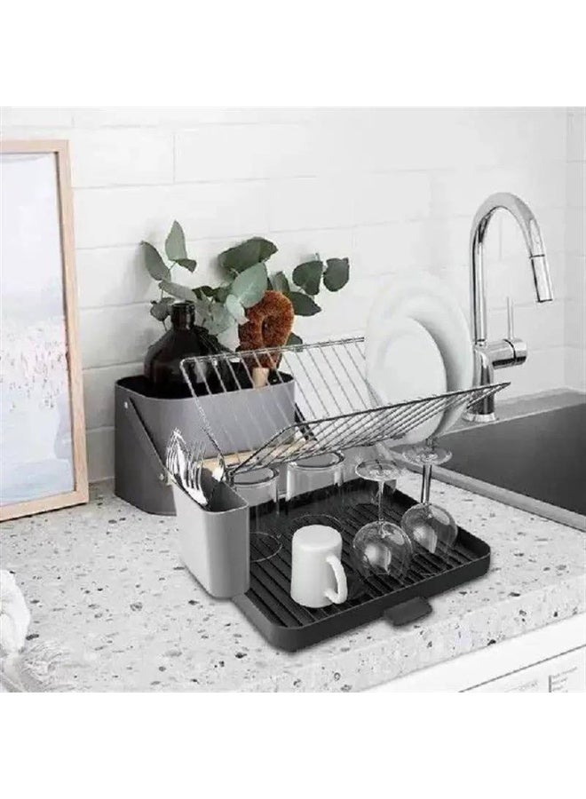 Stainless steel Dish Rack and Drain Board Set with Cutlery Organizer Drainer Drying Tray, Large, Practical Stylish - Image 4